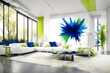 dynamic and modern image featuring a burst of electric blue and lime green hues
