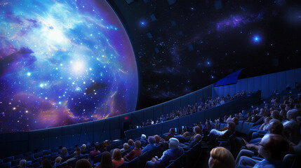 Wall Mural - planetarium, with green walls and solar panels. inside, a digital projection shows an accurate and d