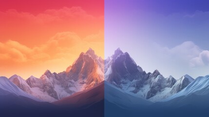   a picture of a mountain range in two different shades of pink, purple, and blue with clouds in the background.