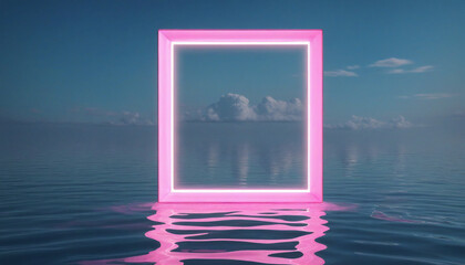 Wall Mural - Pink Cloud in Neon Frame.