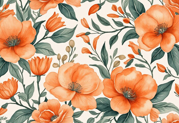 Wall Mural - Orange Floral Watercolor Wallpaper Texture