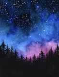 Fototapeta Kosmos - simple view of night sky painted in watercolors. AI generative