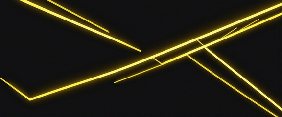 Wall Mural - neon abstract 3d wallpaper with yellow lines on black background. electrifying energy flow.