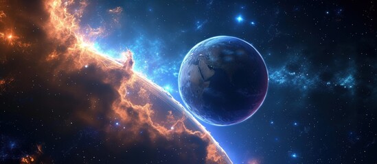 Fantasy Planetary in outer space sky template background. Generated AI image