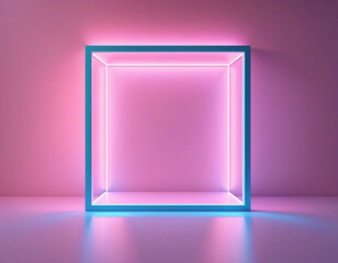 Wall Mural - Neon Pink and Blue Abstract 3D Background with Illuminated Clouds and Shapes