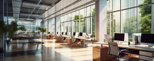 Interior Of A Modern Office Setting In The City With Lots Of Natural Light
