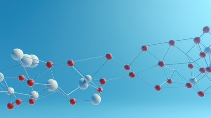 Wall Mural -  a group of red and white balls connected to each other on a blue background with a blue sky in the background.