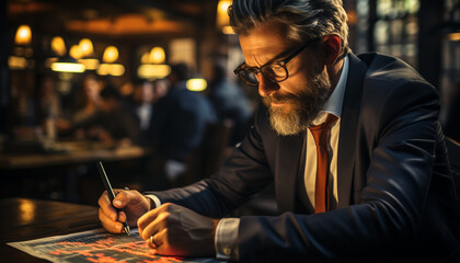 Sticker - Young adult businessman sitting at table working indoors generated by AI