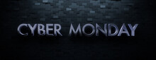 Offset Rectangle Tile Background With Glossy Cyber Monday Lettering. Luxury 3D Promotional Banner With Copy-space.