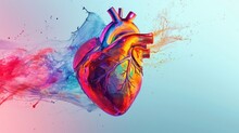 Colorful Human Heart. Hand Drawn Raster Illustration For Your Realistic Or Symbolic Design.