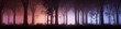 © RocknRoller Studios - Atmospheric Seasonal Background with Snow covered Tree Silhouettes in Fog. Pink and Blue Winter Woodland Banner.