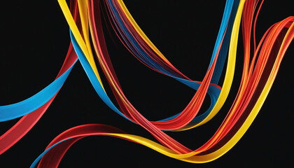 Wall Mural - colorful abstract geometric wallpaper with neon ribbon and glowing lines on black background