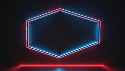 Wall Mural - Neon hexagonal frame glowing in dark - minimalist geometric wallpaper, abstract 3D render