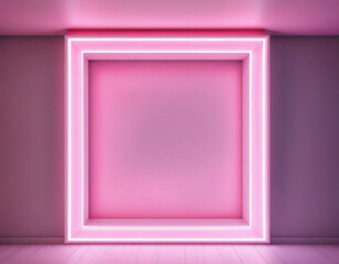 Wall Mural - Abstract geometric design with neon square frame and glowing stormy cloud in pink and blue light.