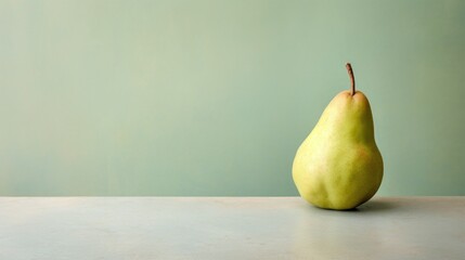 Wall Mural -  a pear sitting on a table in front of a green wall with a light green wall behind it and a light green wall behind it.