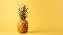  A Pineapple On A Yellow Background With A Slight Shadow On The Bottom Of The Pineapple And The Top Of The Pineapple On The Bottom Of The Pineapple.