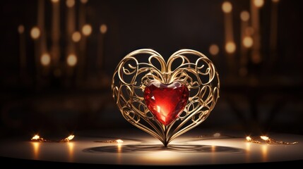 Wall Mural -  a heart shaped object sitting on top of a table next to a candle holder with a lit candle in the shape of a heart.