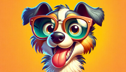 Cute cartoon dog wearing retro sunglasses