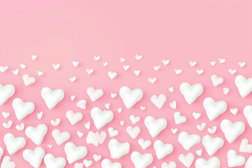 Wall Mural - A pattern of pink and red hearts on a white background with a border of small hearts