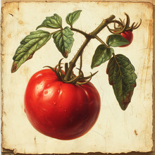 Botanical Vintage Style Illustration Of Tomato Wide Cultivated Fruit To Use Fresh Or In The Cooking