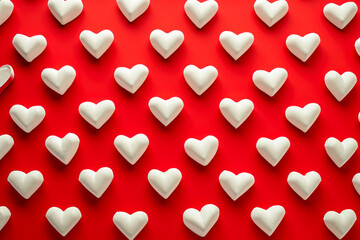 Wall Mural - pattern of white hearts on a red background with a border of small hearts