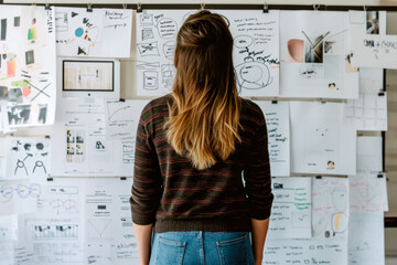 person standing in front of a whiteboard, drawing a diagram of a new product