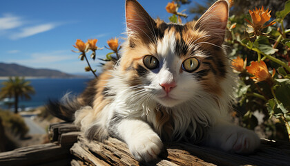  Cute kitten sitting in grass, playful and alert, surrounded by nature generated by AI