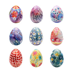 Wall Mural - Set of Colorful Abstract Painted Easter Eggs, Decorated Easter Egg, Isolated on Transparent Background, PNG