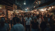 market of an Asian country at night full of people. main Street. tourists. created with ai.