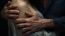  A Close Up Of A Person Holding A Woman's Arm With Both Hands On The Arm Of The Woman.