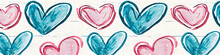 Abstract Watercolor Pink And Blue Hearts On White Background. Love, Valentine Day, Wedding Concept. Romantic Print For Design Greeting Card, Banner, Poster