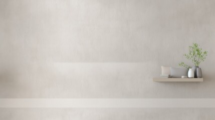  a shelf with a potted plant on top of it next to a vase with a plant on top of it.