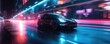 © piai - EV driving fast at night, dynamic shot