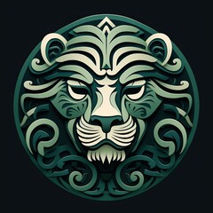 Wall Mural - A green and white lion head with a black background