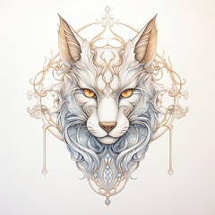 Wall Mural - A drawing of a wolf's head with orange eyes