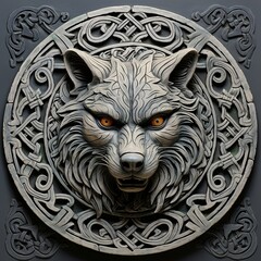 Wall Mural - A white wolf head on a black background