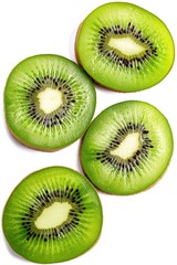 Wall Mural - photograph of a set of 4 simple kiwi slices, on white background