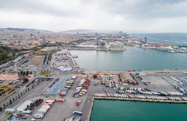 Sticker - View Point Of Barcelona in Spain. Harbor of Barcelona in Background.