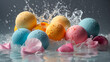 Beautiful colored bath bombs soapy