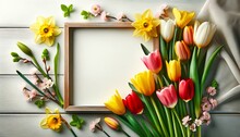 Spring Flowers Frame With Blank Space, Mother's Day Concept