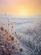 Winter Sunflower Fields At Dawn: A Frosty Morning Canvas Of Nature's Brilliance