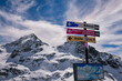 Sign at the Val Thorens ski resort in France. Beautiful winter landscape on the sunny day.