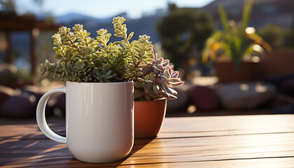 Canvas Print - Freshness and beauty in nature flower pot, plant, outdoors, green color generated by AI