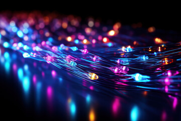 Aufkleber - glowing fiber optic strands weaving through a dark background, symbolizing the transmission of data 