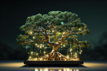 Poster - A digital tree with interconnected branches, portraying the growth and expansion of internet networks. Concept of the internet ecosystem. Generative Ai.