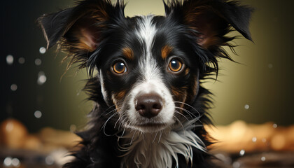 Sticker - Cute puppy sitting, looking at camera, wet fur, playful generated by AI