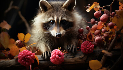 Sticker - Cute small mammal sitting in autumn forest generated by AI