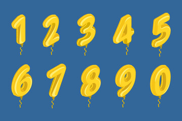 3D Isometric Flat Vector Illustration of Birthday Ballon, Golden Numbers