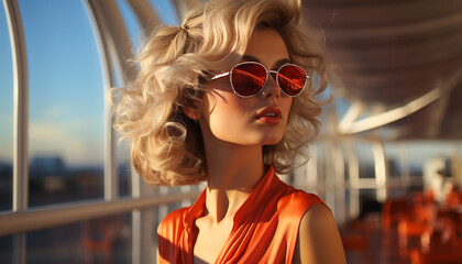 Sticker - Young woman with sunglasses, elegance, and beauty generated by AI