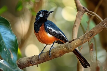 Wall Mural - White-rumped Shama standing on the branch AI Generative